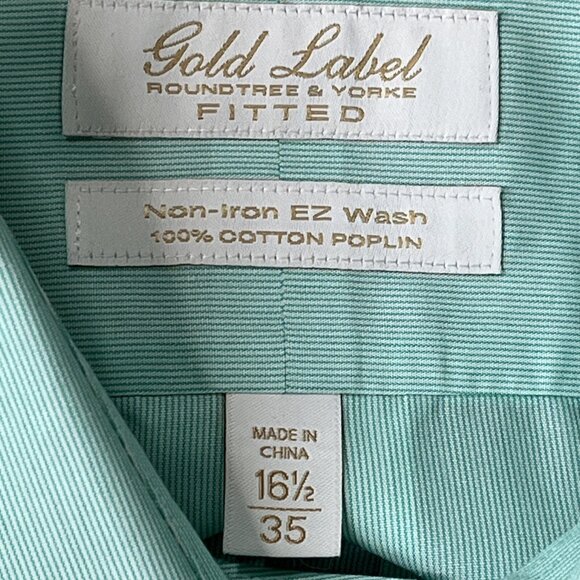Roundtree & Yorke Shirt 16.5 / 35 Mint Green Stripe EZ Care Gold Label NWT - Picture 11 of 12
